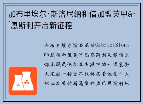 加布里埃尔·斯洛尼纳租借加盟英甲巴恩斯利开启新征程